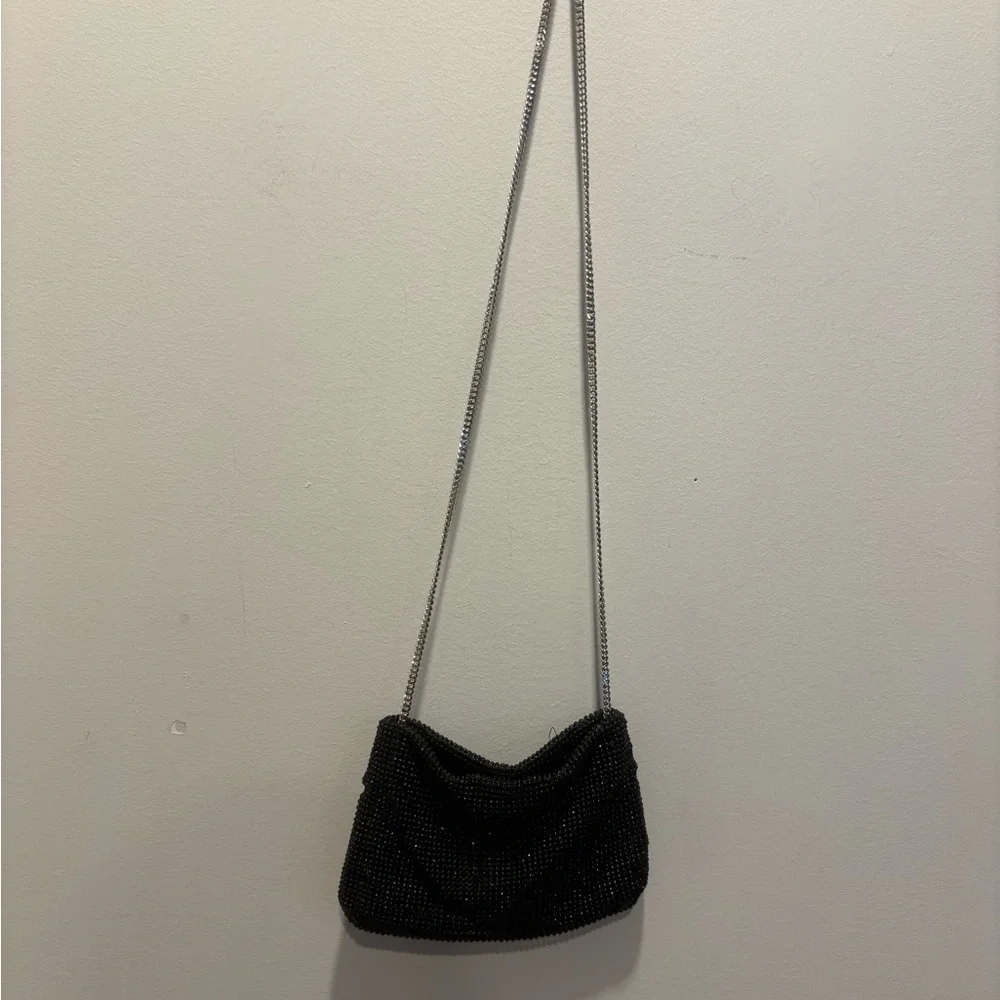 MANGO chain mail black formal purse snap closure shoulder bag NEW